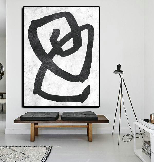 Extra Large Textured Painting On Canvas,Black And White Minimal Painting On Canvas - Original Modern Art,Large Wall Art Handmade